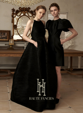 法式立裁 HAUTE FANCIES后构想 | 黑色丝毛混纺花苞袖复古小黑裙