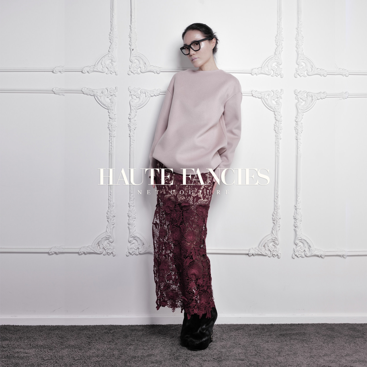 紫火HAUTE FANCIES后构想｜紫色浮雕立体蕾丝高衩包臀小鱼尾半裙,女装/女士精品,半身裙,淘宝优惠券,粉丝福利购,淘宝优惠卷