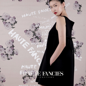 小黑裙HAUTE FANCIES后构想 | 黑色空气层法式一字领系带连衣裙