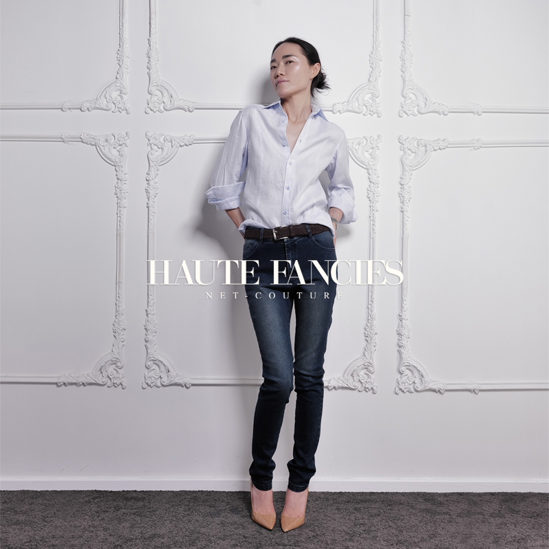 双11特供 HAUTE FANCIES后构想｜秋高级深蓝色洗水牛仔中腰铅笔裤