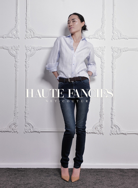 新年特供 HAUTE FANCIES后构想｜秋高级深蓝色洗水牛仔中腰铅笔裤