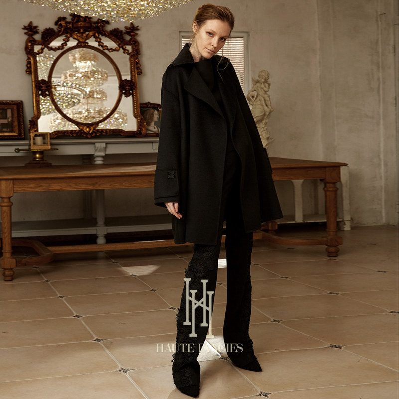 孤品 HAUTE FANCIES后构想|黑色侧面拼接蕾丝高腰直筒裤秋