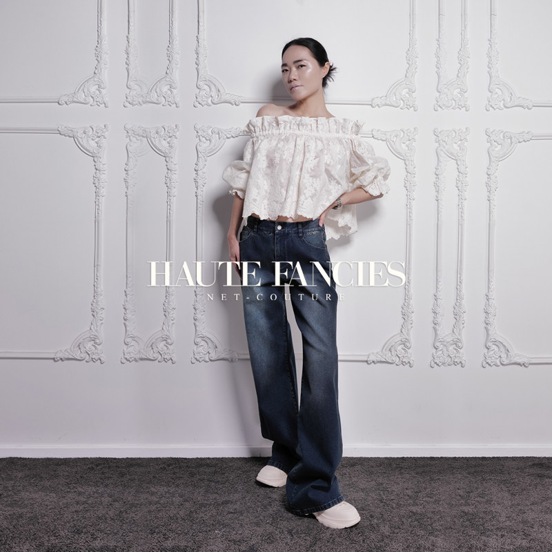 HAUTE FANCIES后构想｜25秋荷叶边宽松一字领短上衣法式美肩上衣