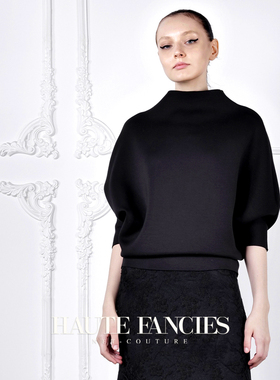 慵懒感 HAUTE FANCIES后构想 | 25秋冬黑色连肩袖半高领针织上衣