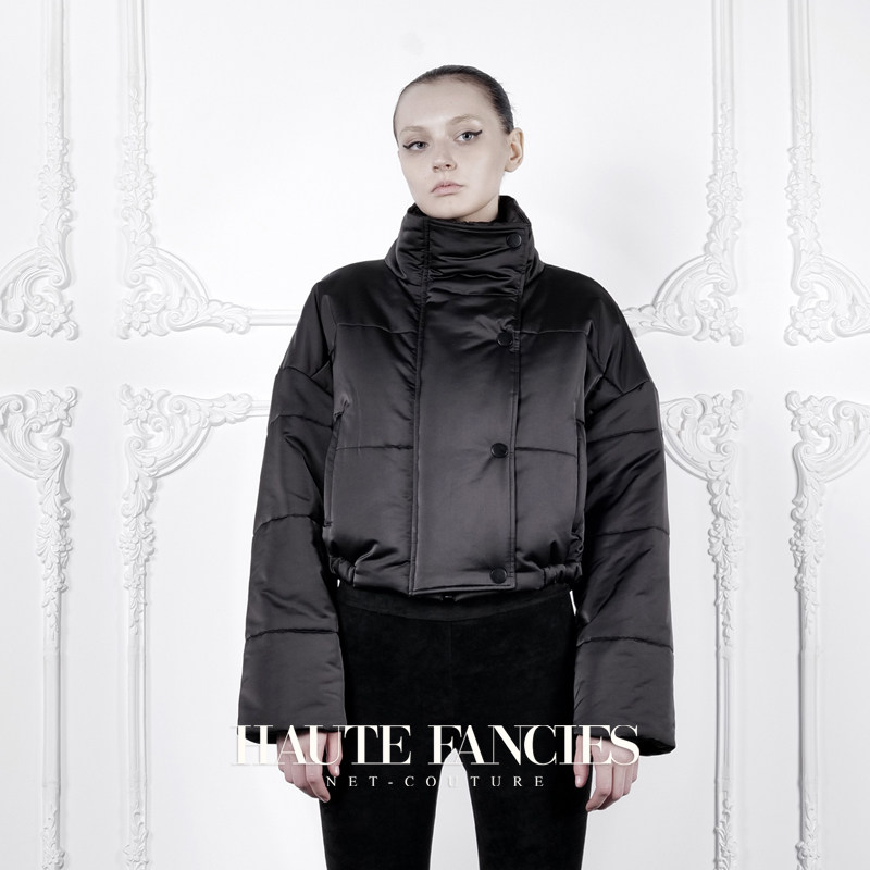 包裹感 HAUTE FANCIES后构想｜黑色高领飞行员夹克短款羽绒棉棉服