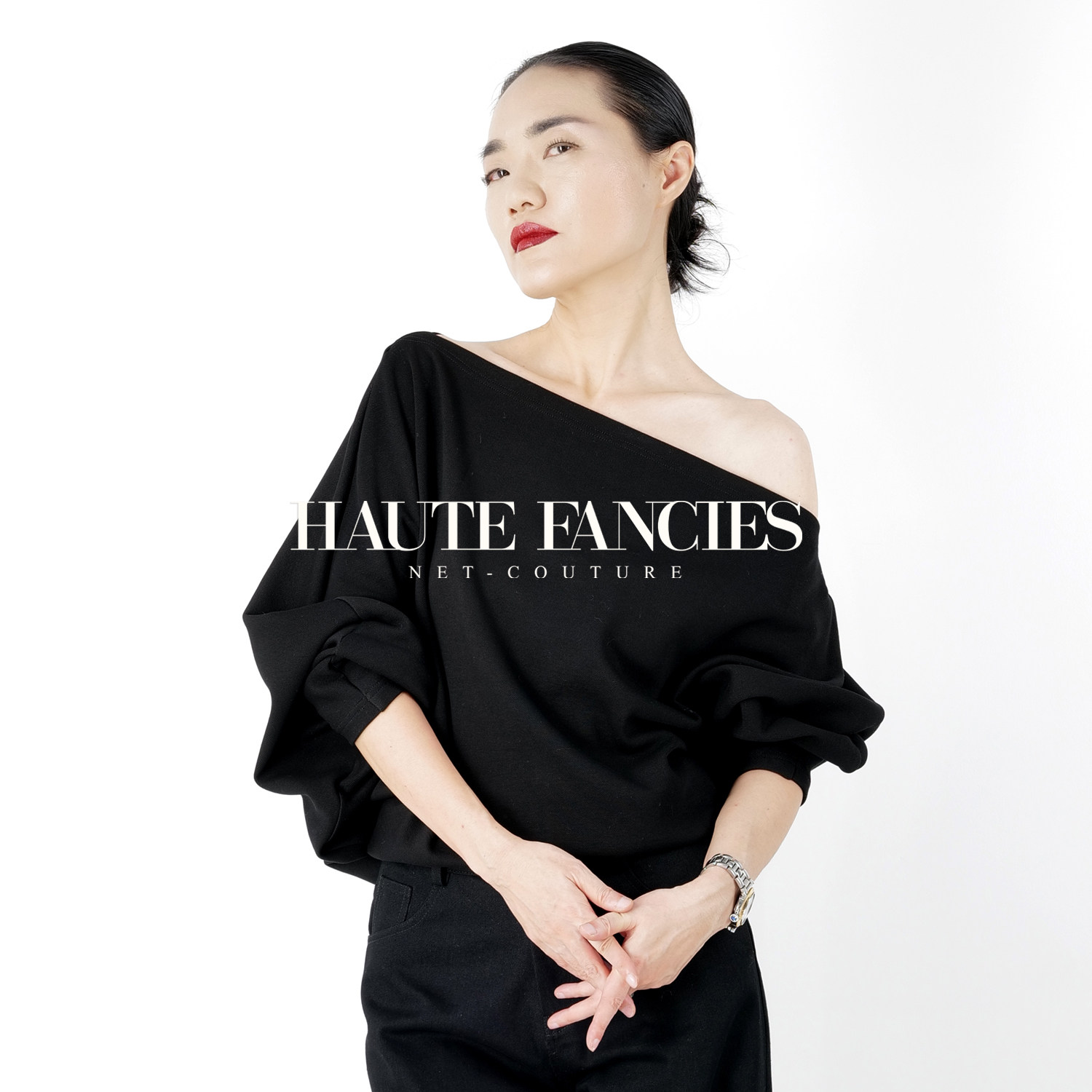 HAUTE FANCIES后构想｜松弛感斜肩露肩蝙蝠袖长袖宽松上衣26秋冬