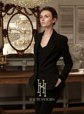 新年特供 HAUTE FANCIES后构想 | 黑色斜纹混纺经典收腰西装外套
