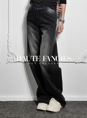 新年特供 HAUTE FANCIES后构想｜秋冬洗水牛仔黑色中腰宽松阔腿裤