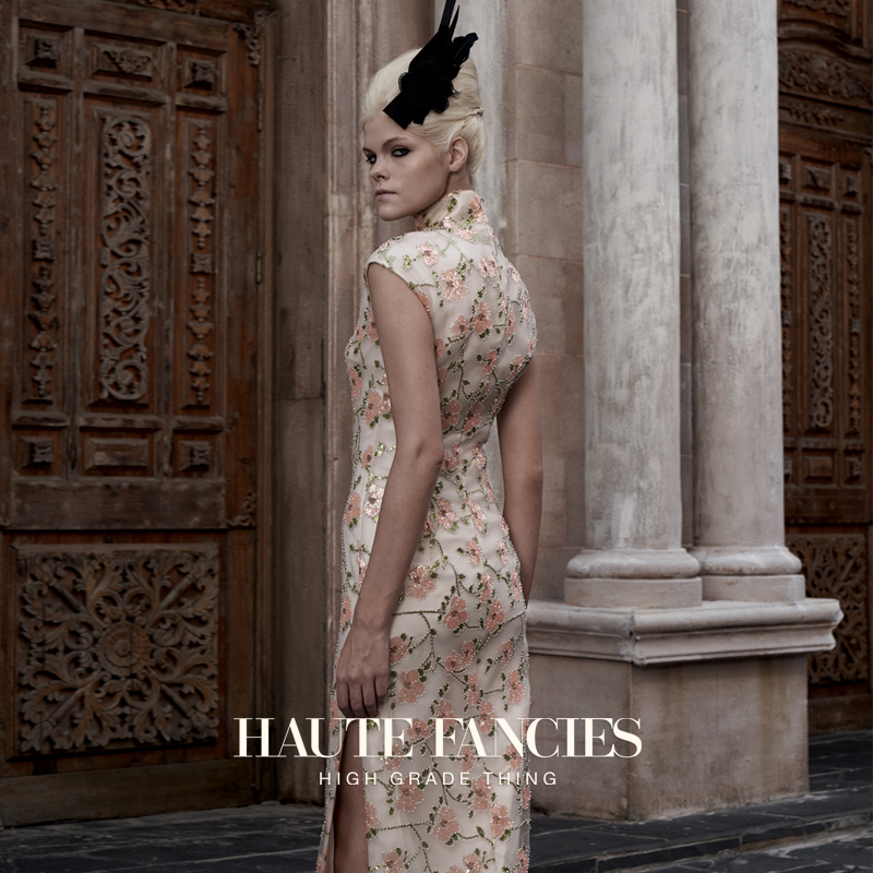 法式立裁斜襟盘扣经典旗袍裙