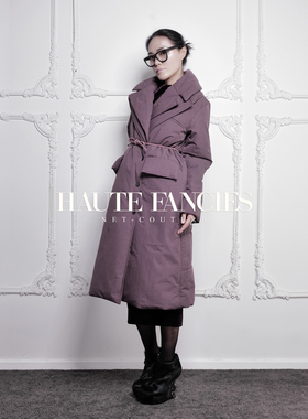紫火HAUTE FANCIES后构想｜经典紫色双领蝴蝶结收腰长款羽绒棉服
