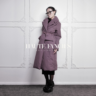 紫火HAUTE FANCIES后构想｜经典紫色双领蝴蝶结收腰长款羽绒棉服