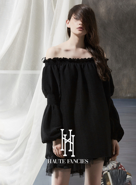 高级感 HAUTE FANCIES后构想｜法式露肩一字领性感短裙式上衣早秋