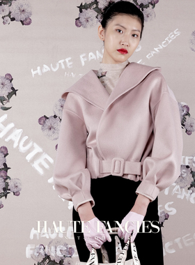 棒球服 HAUTE FANCIES后构想｜浅粉色连帽双面呢蝴蝶袖宽松短外套