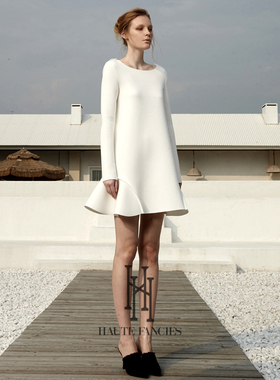 法式优雅 HAUTE FANCIES后构想|秋冬修身复古气质圆领长袖连衣裙