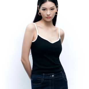 新款 M系列尾货夏季 女撞色小V领高弹针织吊带小背心可外穿内搭