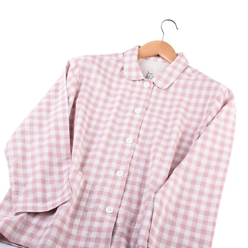 包邮日式简约双层棉纱家居服男女情侣套装纯棉长袖春秋款睡衣