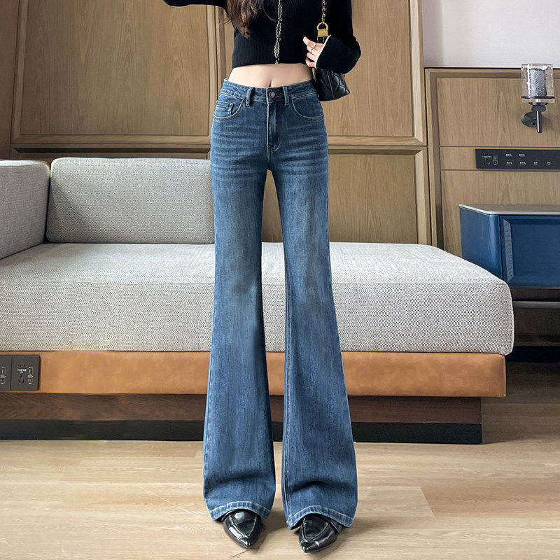 喇叭牛仔裤女学生春秋新款修身高腰垂感显瘦百搭拖地马蹄微喇裤