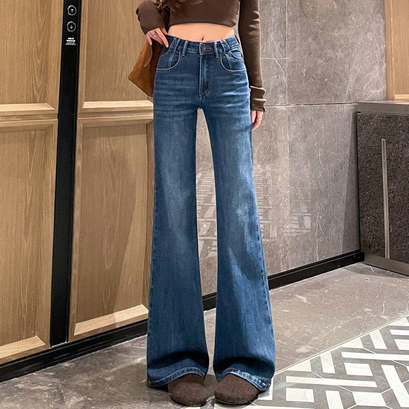 微喇牛仔裤女学生秋季新款不贴腿高腰修身宽松微喇裤马蹄裤喇叭裤