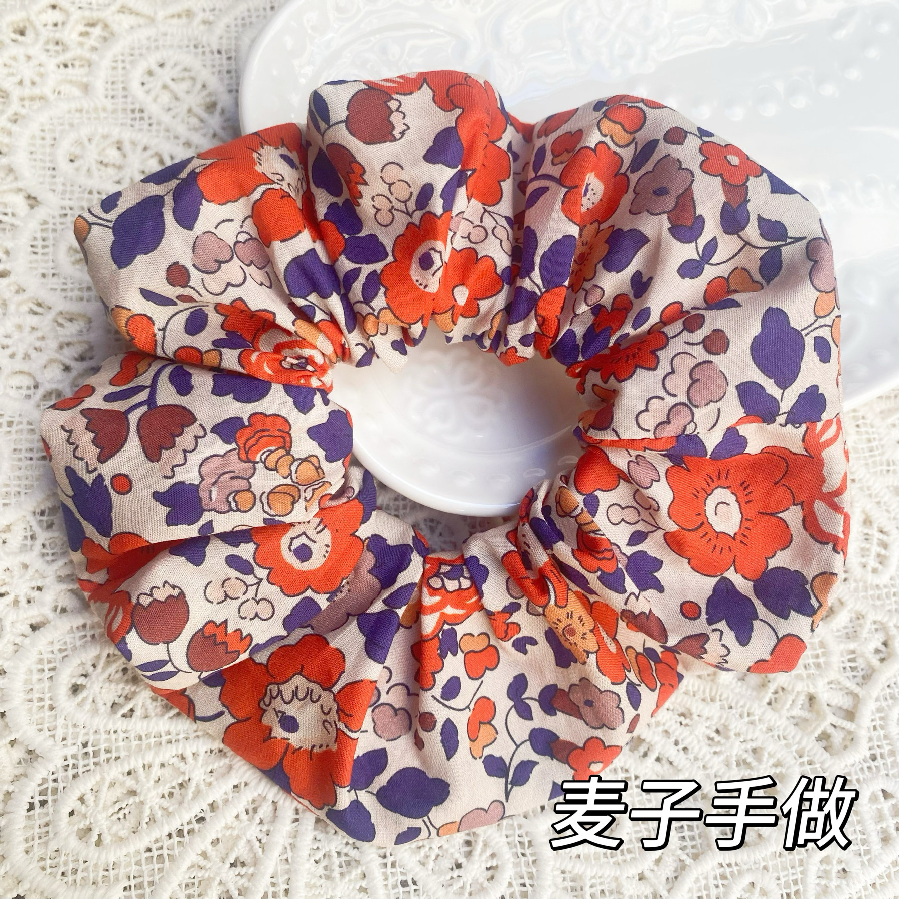 Liberty薄软纯棉布料制作大肠发圈头花布艺蝴蝶结发圈平替