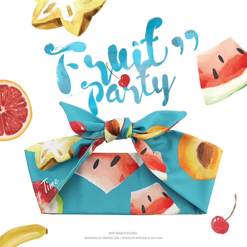 原创设计水果蓝绿印花铁丝发饰