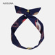 原创藏青鸟进口棉布韩版 日系复古纯色交叉兔耳朵铁丝发带发饰发箍
