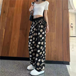 洋气家居裤 外穿绵绸裤 春秋冰丝直筒遛弯防蚊休闲裤 子女夏睡裤 长裤