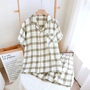 大码 短袖 短裤 家居服套装 子睡衣男日系春夏季 无印风格 纯棉纱布薄款