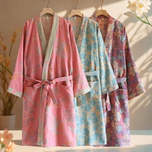 100全棉睡袍女士睡衣纯棉纱布浴袍长袖春秋款夏睡裙汗蒸服家居服