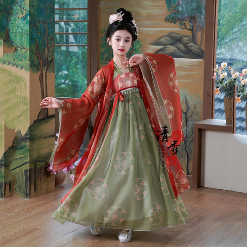 女童汉服2026春秋唐制齐胸襦裙儿童古风连衣裙原创公主古筝演出服