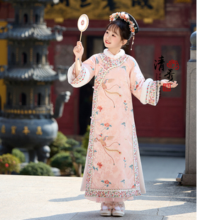 新款女童汉服刺绣古装旗袍儿童中国风清朝公主格格冬季套装演出服