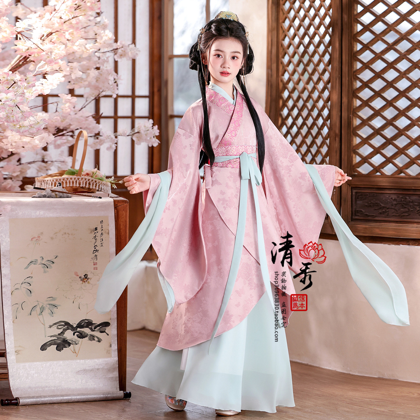 古风汉服女童2026新款唐装交领广袖儿童古装演出服魏晋风战国袍春
