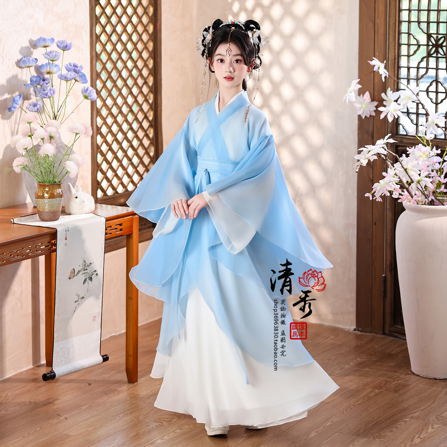 汉服宋女童2025新款春秋国风超仙古装儿童战国袍魏晋风唐装演出服