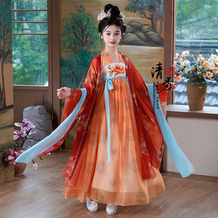 女童汉服秋季2025新款中国风古装超仙儿童演出服唐装小女孩连衣裙