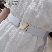 爱心图案牛仔裤 4CM女式 松紧腰带百搭连衣裙时尚 简易皮带羽绒腰封