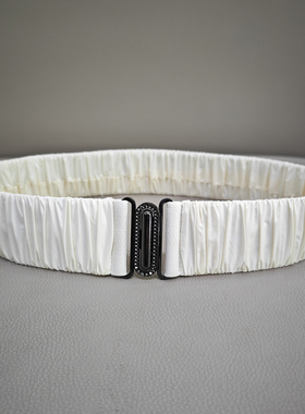 褶皱款女式松紧腰带5CM百搭显瘦配羽绒服腰封光面亮面有弹性装饰