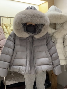 真狐狸毛大毛领2025新款羽绒服女短款连帽90白鸭绒面包服加厚外套