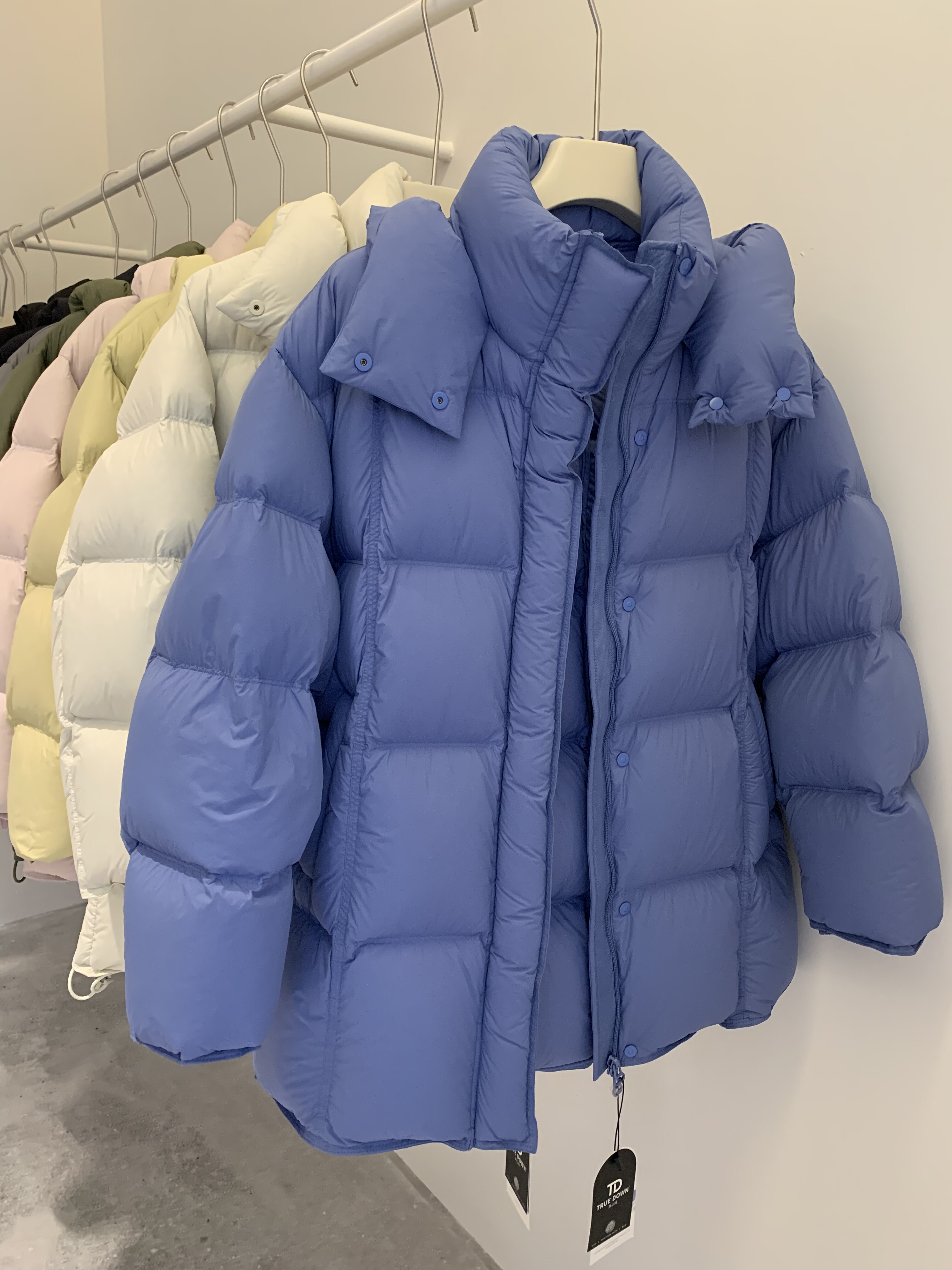 韩国2025新款蓝色羽绒服女一手长连帽90白鸭绒面包服加厚外套