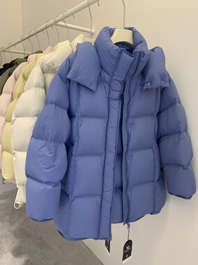 韩国2025新款蓝色羽绒服女一手长连帽90白鸭绒面包服加厚外套