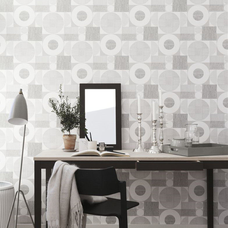 进口壁纸沃威星摩曼环保北欧木纤维墙纸男孩房几何图案圆形