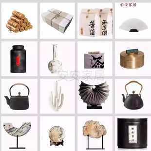 中式样板房售楼处书柜书架博古架桌面中式书桌软装饰品工艺品摆件