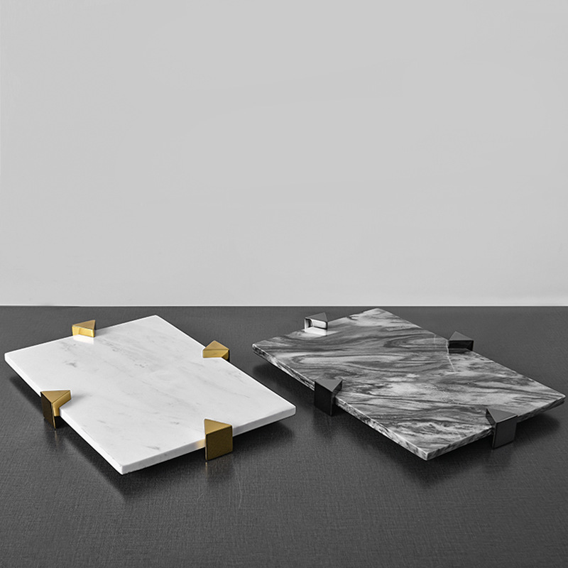 现代简约创意大理石合金托盘样板房售楼处桌面茶几餐盘收纳盘装饰