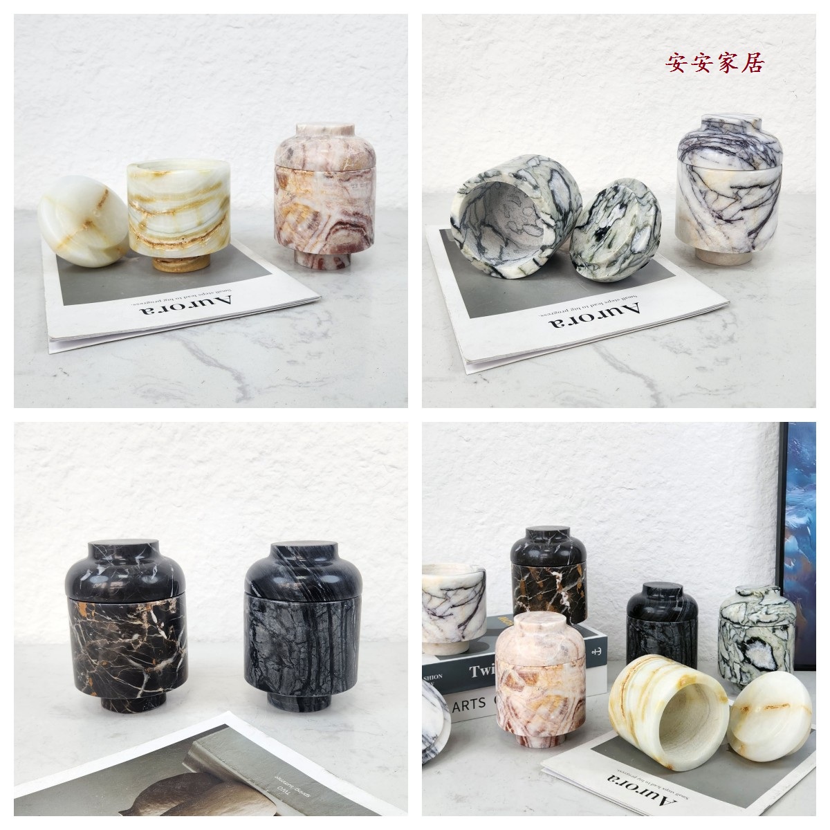 现代简约创意大理石储物罐装饰罐香薰罐空罐桌面卧室软装饰品工艺