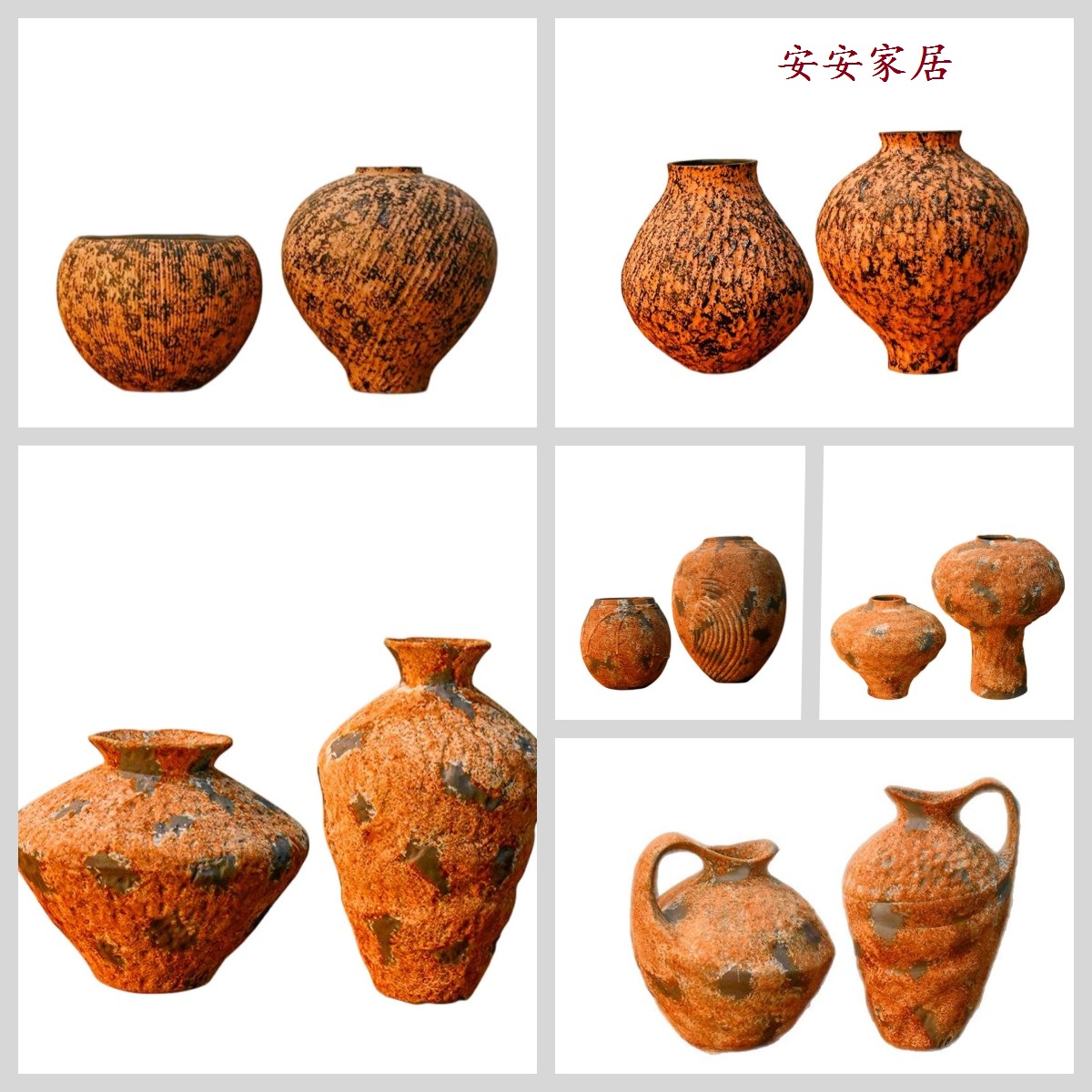 中式侘寂风粗陶花瓶花器样板房家居民宿会所户外桌面茶几架子饰品