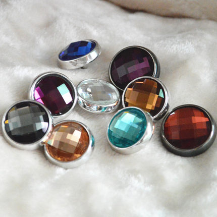 圆形彩钻大衣扣大扣子25mm水晶玻璃羊绒外套纽扣手缝DIY蓝红白灰