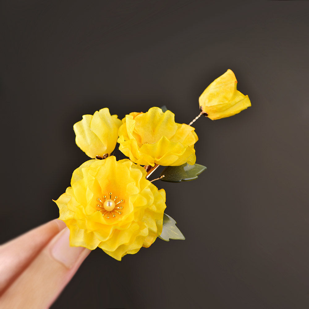 黄色花朵发夹女古风发卡夹子侧边夹古装汉服后压头饰后脑勺绢花,饰品/流行首饰/时尚饰品新,发饰,淘宝优惠券,粉丝福利购,淘宝优惠卷