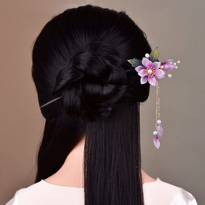 花朵流苏发簪木质古风