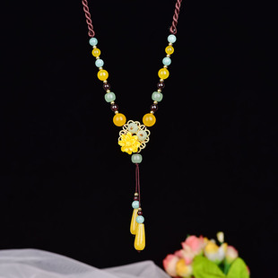 复古气质毛衣链女长款项链挂件小众设计感大气高档玉髓饰品配饰