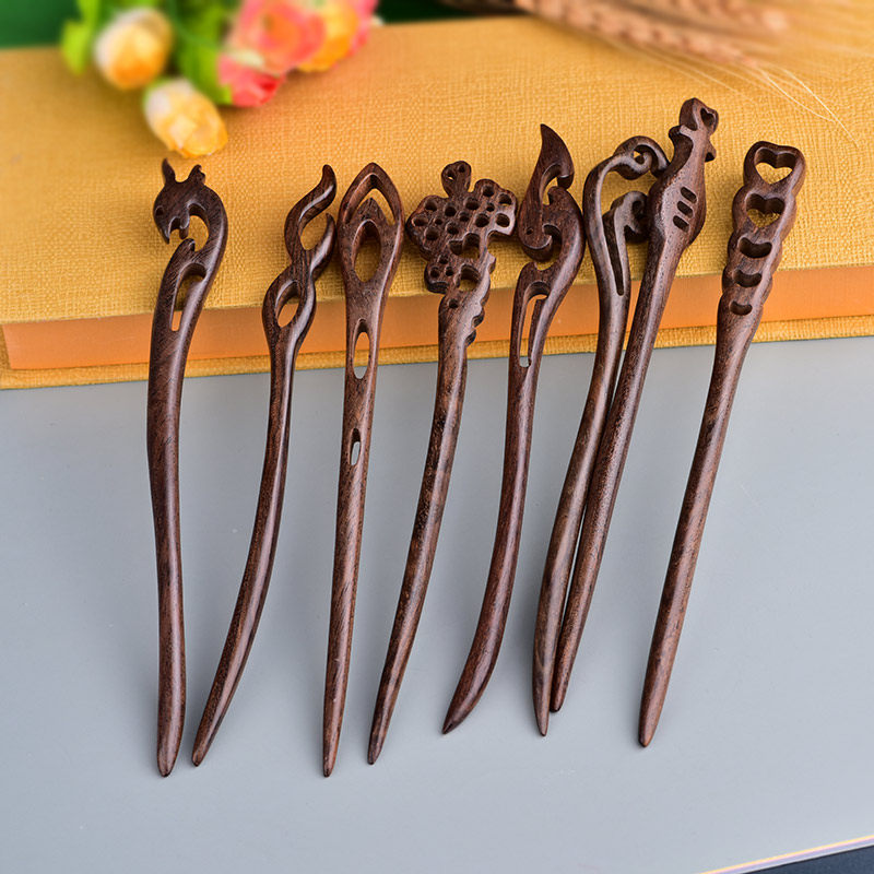 皮灰木发簪女檀木古风盘发簪子头饰中式发钗配旗袍古装日常饰品