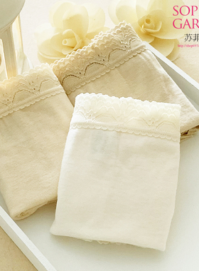 棉元素品牌女内裤纯棉透气无痕蕾丝平角裤中腰E308高腰E309LC576