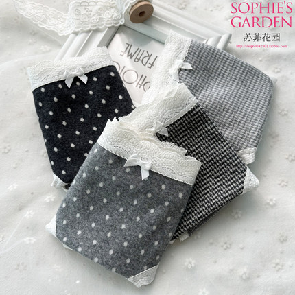 法式千鸟格蕾丝波点圆点A类婴儿棉全棉磨毛加长底裆7A抑菌女内裤